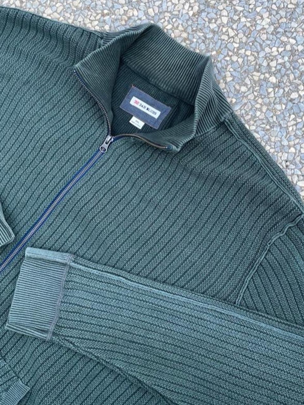 32 Bar Blues Men’s Forest Green Zip-Front Ribbed Sweater